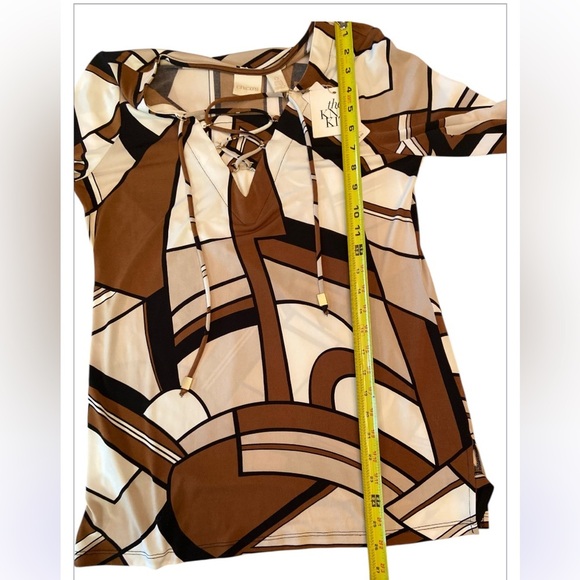 Chico's Brown Knit Kit Groovy Swirl Lace Up Long Sleeve Top Size 0 - Picture 5 of 9